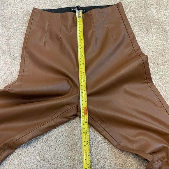 Zara camel brown faux leather high waisted vegan leggings Sz S NWOT - Picture 11 of 12
